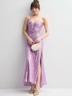 Sequin Lavender Spaghetti-Strap Maxi Dress with Side Slit